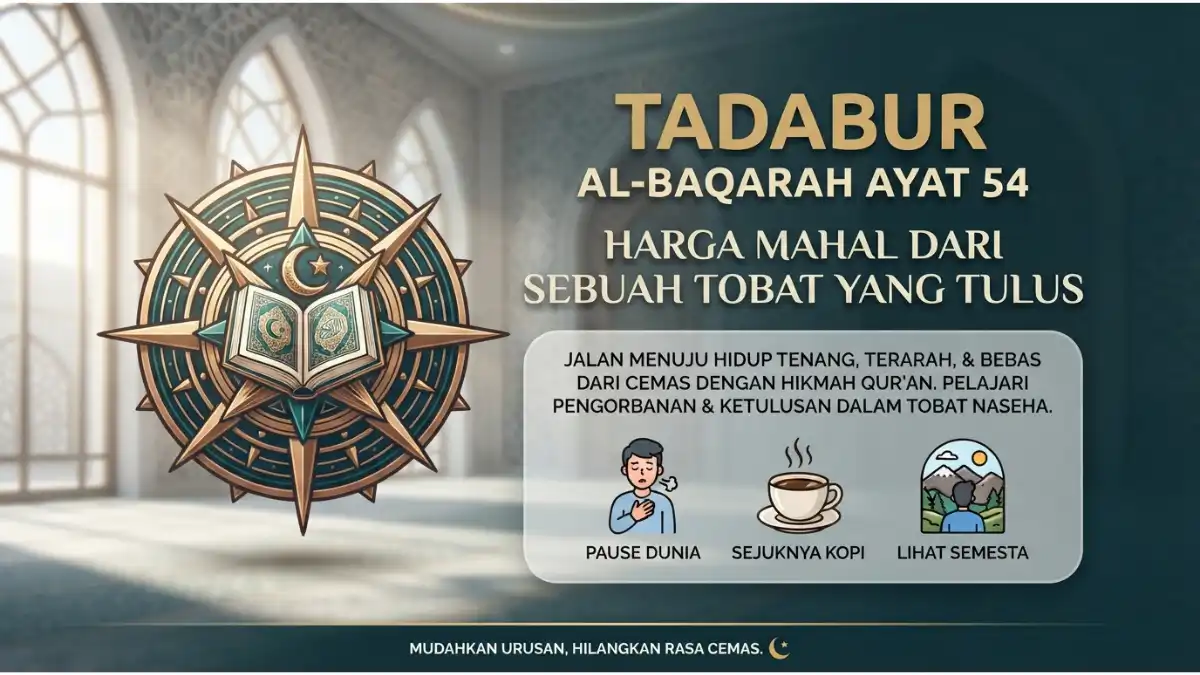 Visualisasi tadabur Al-Baqarah ayat 54 tentang pengorbanan dan kesungguhan dalam menempuh tobat yang tulus.