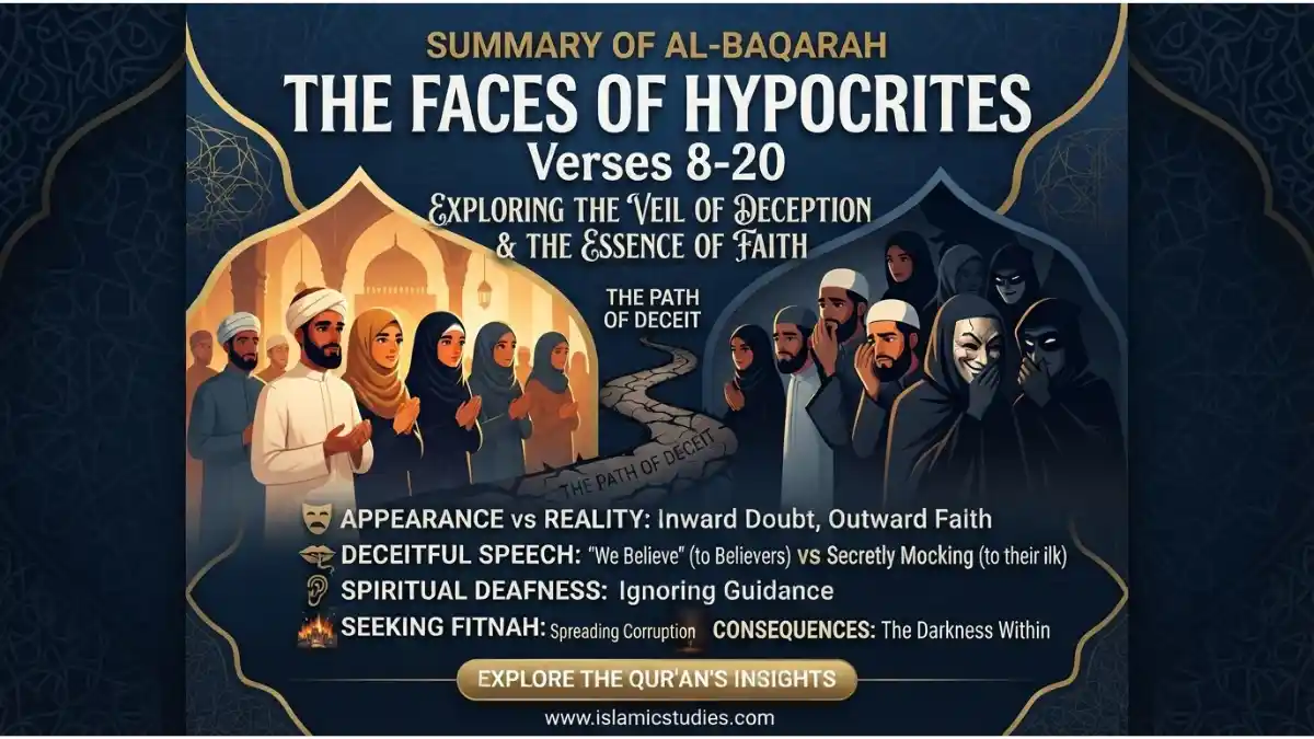 Summary of Al-Baqarah verses 8-20 detailing the spiritual map and traits of hypocrites.