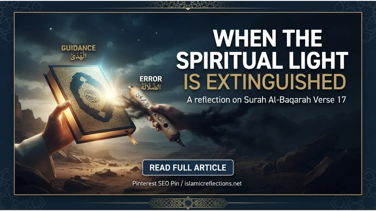 When the spiritual light is extinguished reflection based on Surah Al-Baqarah Verse 17 with Islamic art design.