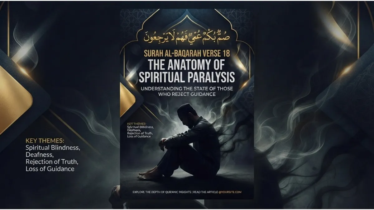 Modern Islamic pin image for Surah Al-Baqarah Verse 18 about spiritual paralysis and blindness.