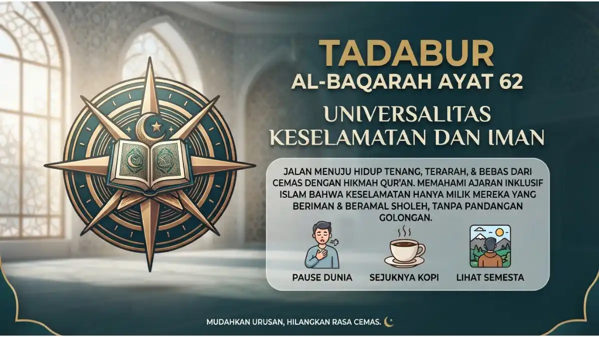 Visualisasi tadabur Al-Baqarah ayat 62 tentang universalitas keselamatan dan keimanan yang sejati di sisi Allah.