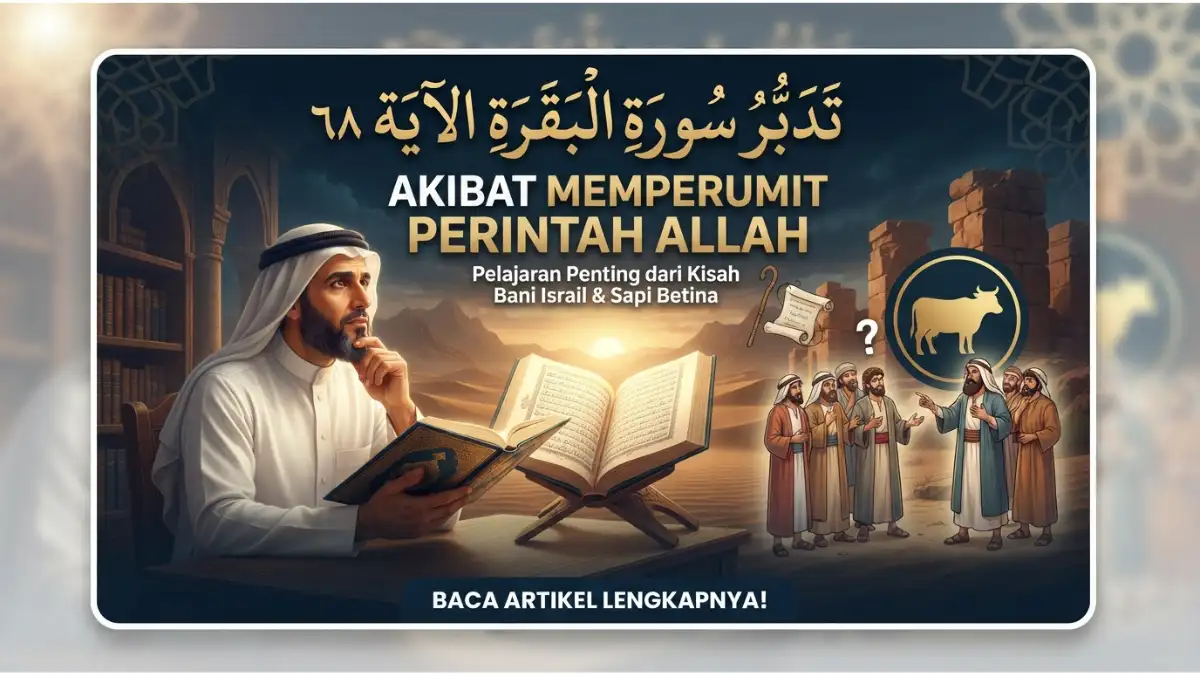 Ilustrasi tadabur Al-Baqarah ayat 68 tentang akibat memperumit perintah Allah dan kisah Bani Israil.