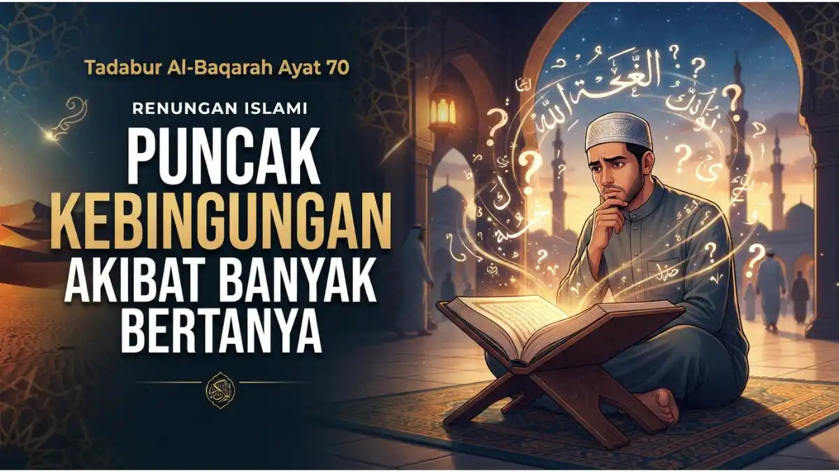 Ilustrasi renungan Islami tentang tadabur Al-Baqarah ayat 70 mengenai puncak kebingungan akibat terlalu banyak bertanya.