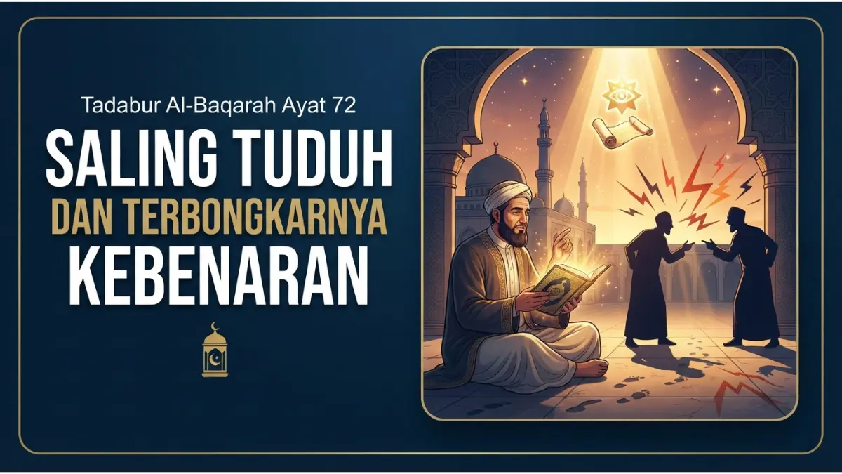 Ilustrasi tadabur Al-Baqarah ayat 72 tentang tuduhan pembunuhan dan terungkapnya kebenaran.